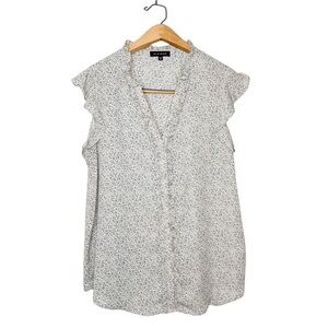 Pleione Nordstrom Womens Short Sleeve Ruffle Button Front Business Casual Blouse